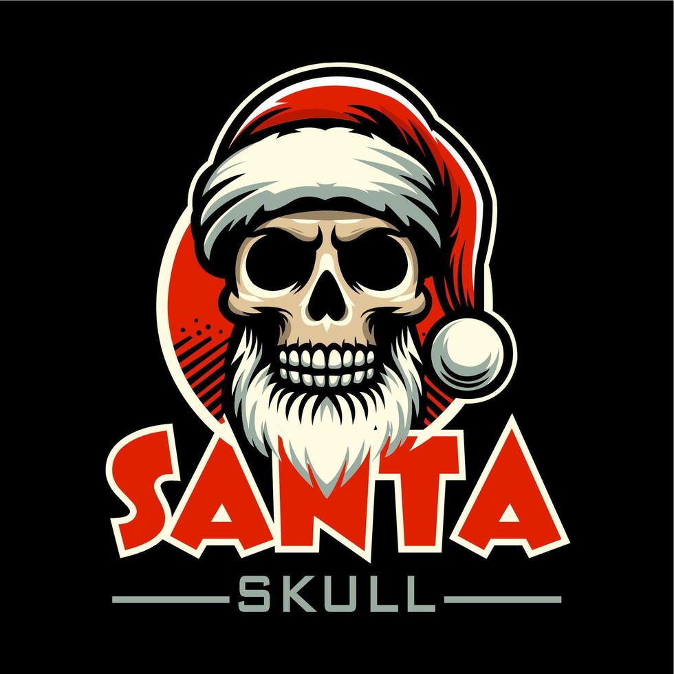 santa skull logo design with santa hat and beard vector
