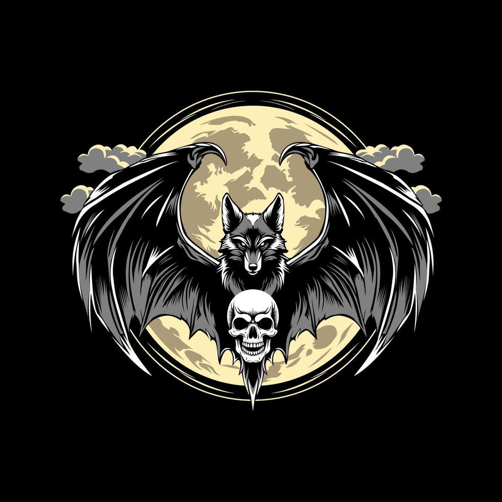 moon, bat and skull vector