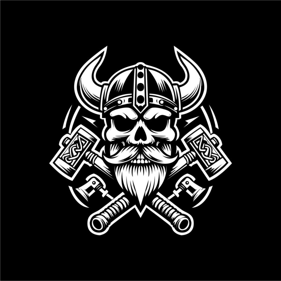 the viking skull with two axes on a black background vector