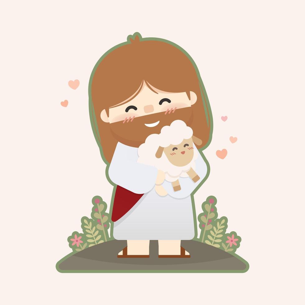 Cute vector Jesus Christ holding a lamb