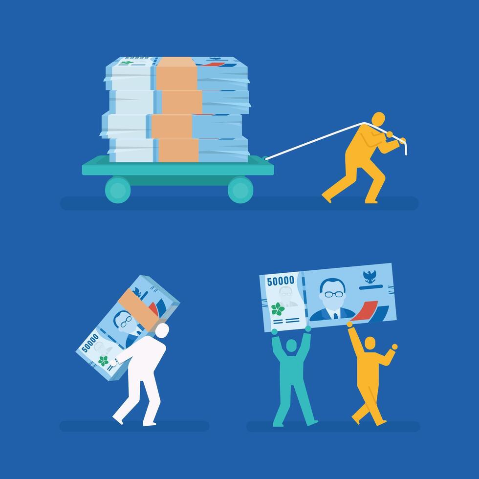 Figures carrying 50000 Indonesian rupiah currency money vector