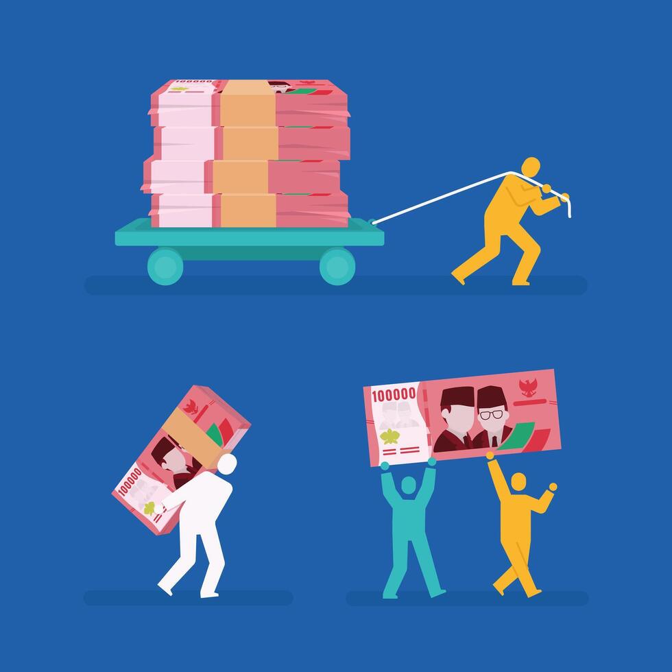 Figures carrying 100000 Indonesian rupiah currency money vector