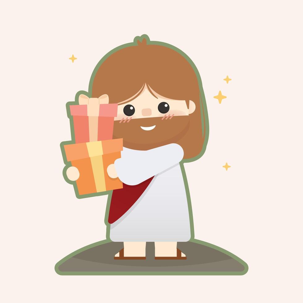 Cute vector Jesus Christ holding gifts