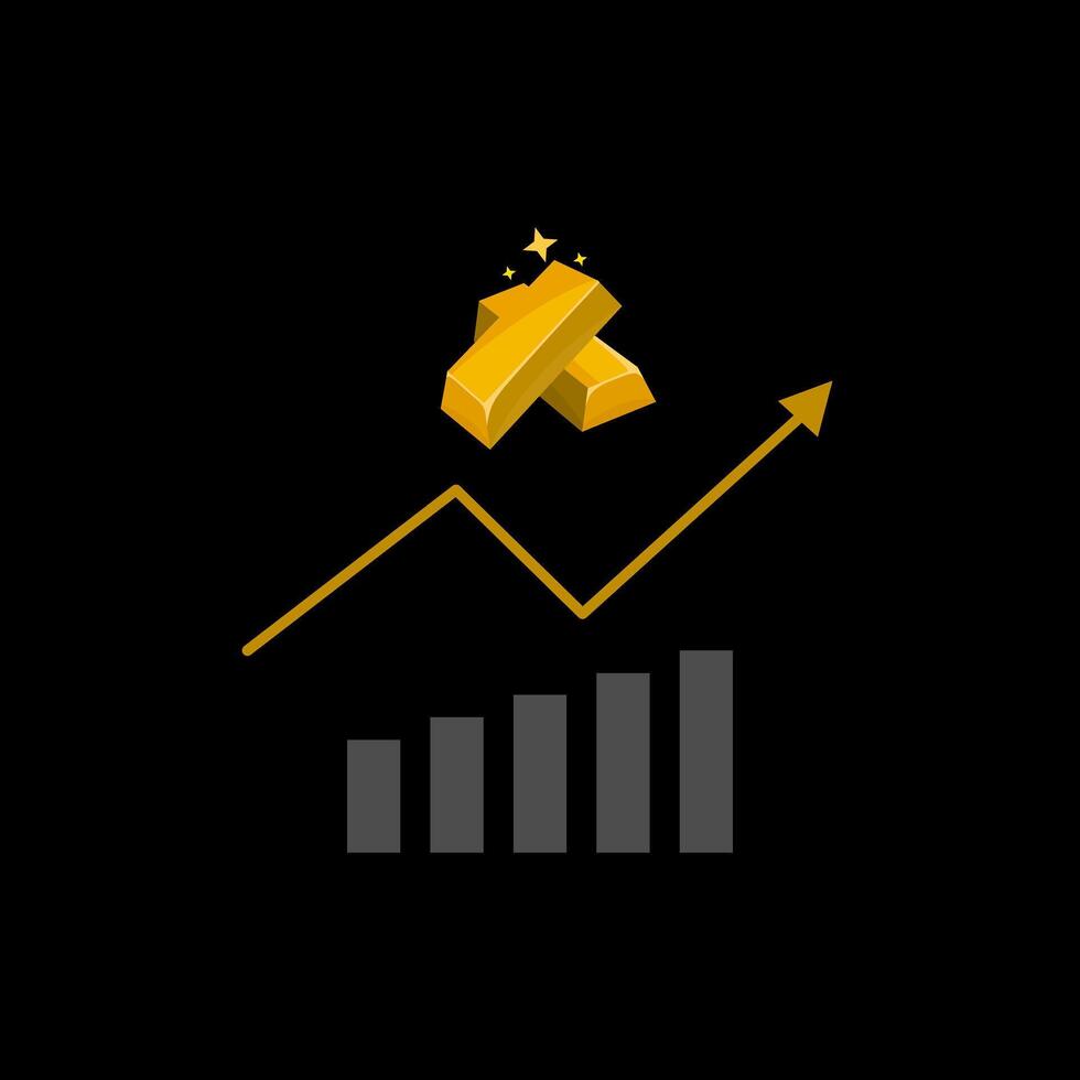 oro precio creciente arriba o alcista mercado. oro inversión con tendencia alcista cuadro. oro valor en global recesión crisis. vector