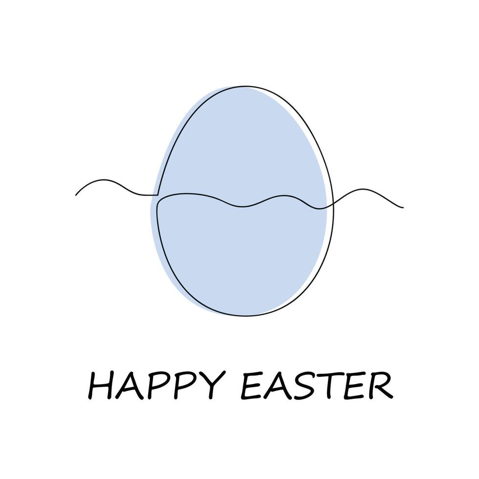 Easter card with egg drawn in one continuous line. One line drawing, minimalism. Vector illustration.