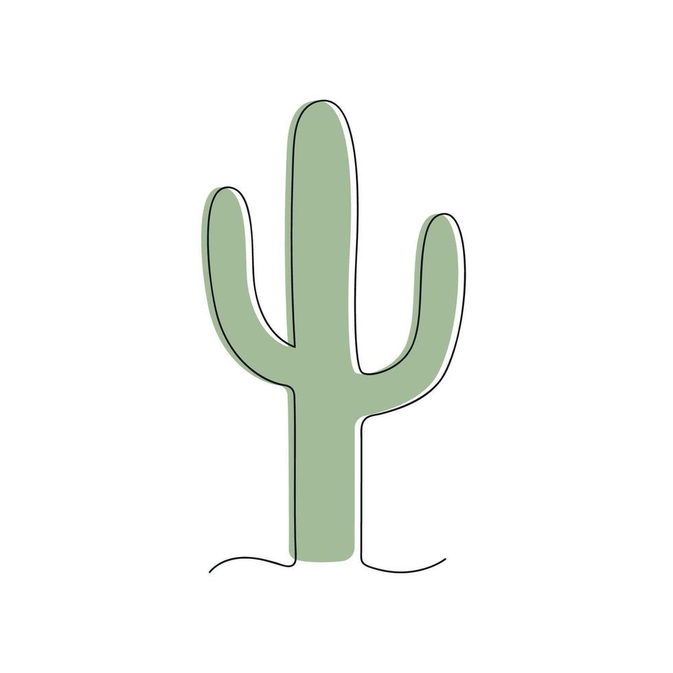Cactus drawn in one continuous line in color. One line drawing, minimalism. Vector illustration.