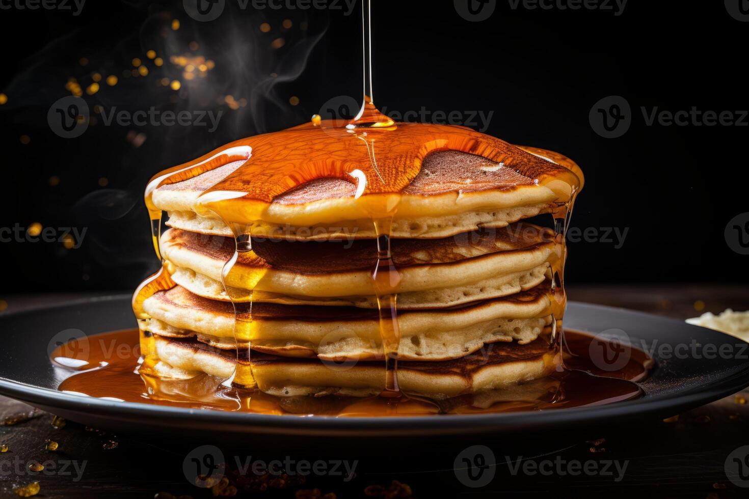 AI generated A stack of pancakes with a drizzle of maple syrup. Generative AI photo