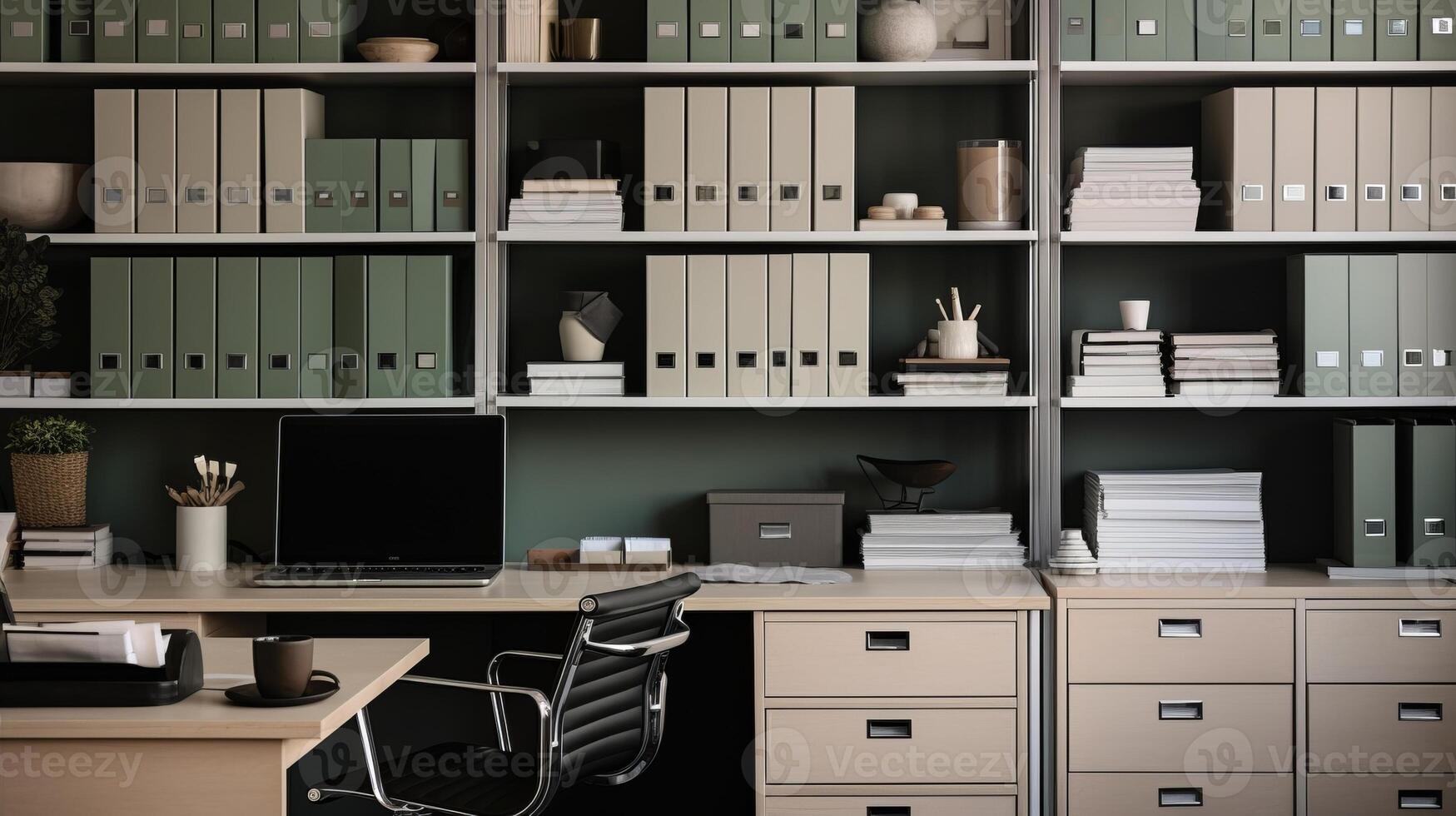 AI generated A neatly organized home office. Generative AI photo