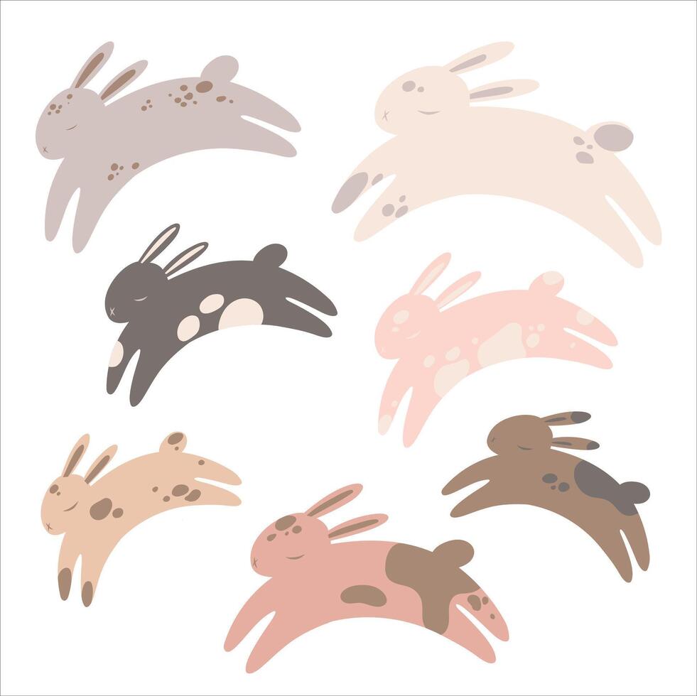 Set of cute rabbits. Little bunnies in cartoon style. Vector illustration