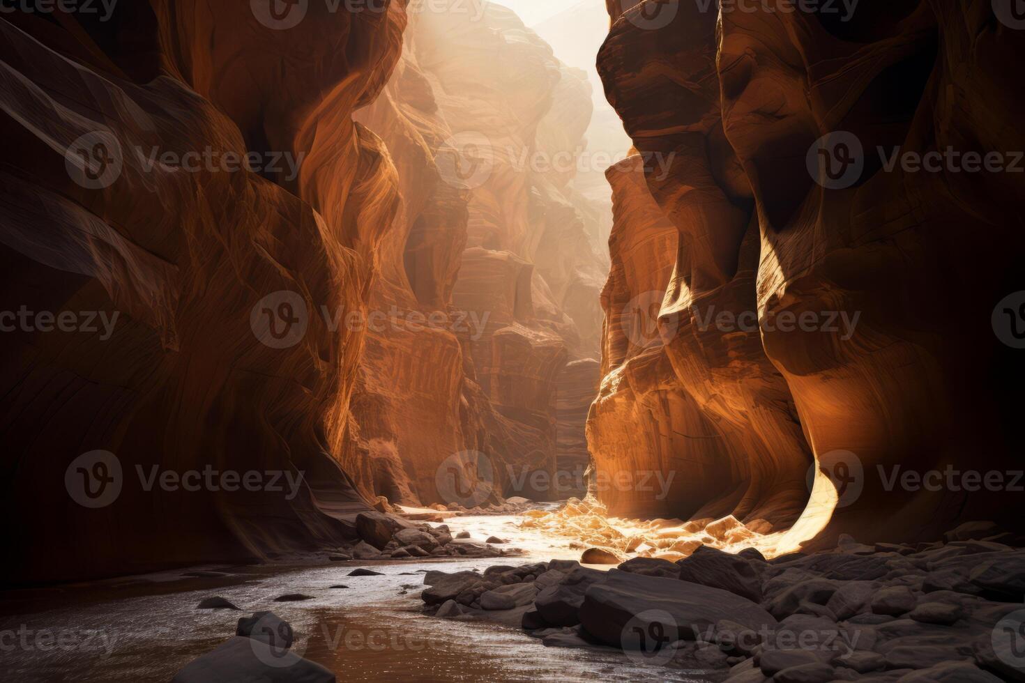AI generated A photograph capturing the dramatic interplay of light and shadow in a canyon. Generative AI photo