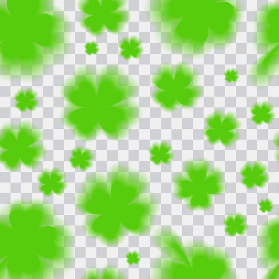 Patrick day seamless pattern. Blurry 4 clover leaf banner. vector