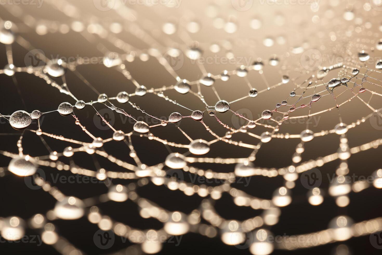 AI generated An extreme close-up of a dew-covered spiderweb glistening in the sun. Generative AI photo