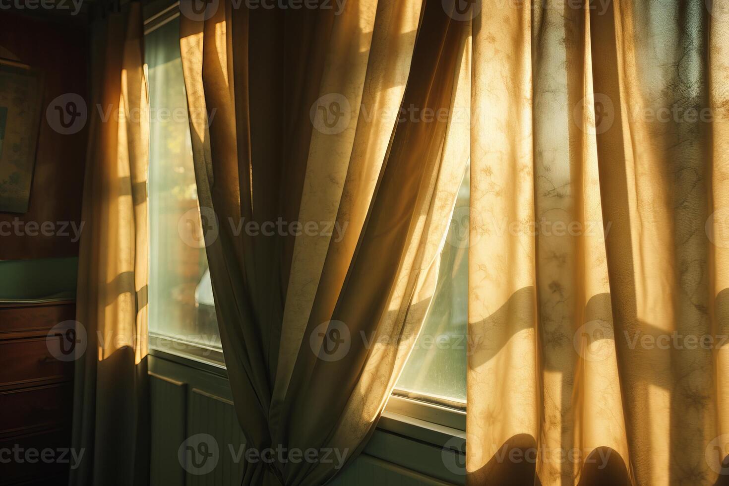 AI generated Sunlight streaming through curtains in the afternoon. Generative AI photo