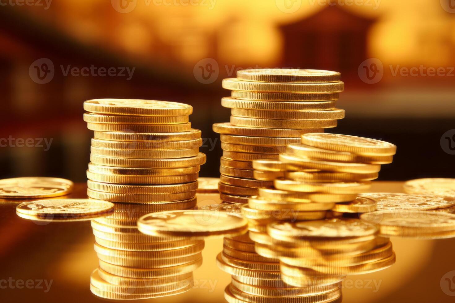 AI generated A stack of Chinese yuan coins and gold bars reflecting the Chinese economy. Generative AI photo
