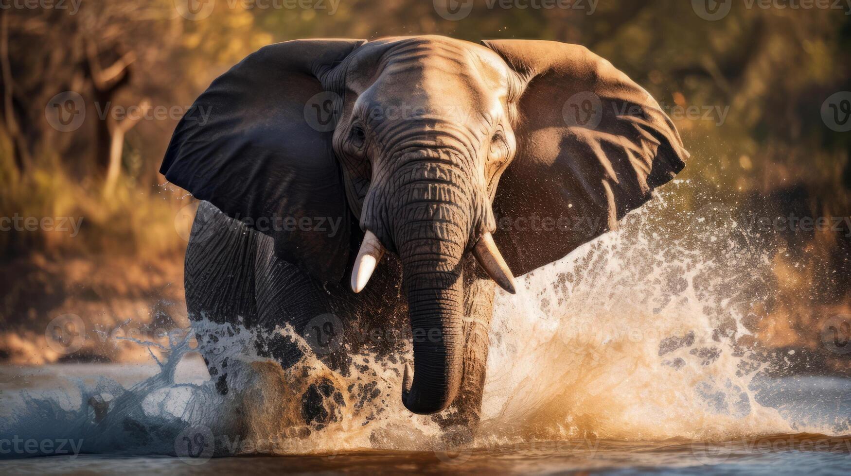 AI generated An elephant splashing in a body of water. Generative AI photo