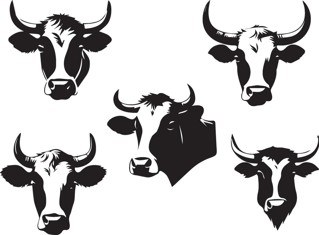 set of a cow head silhouette vector