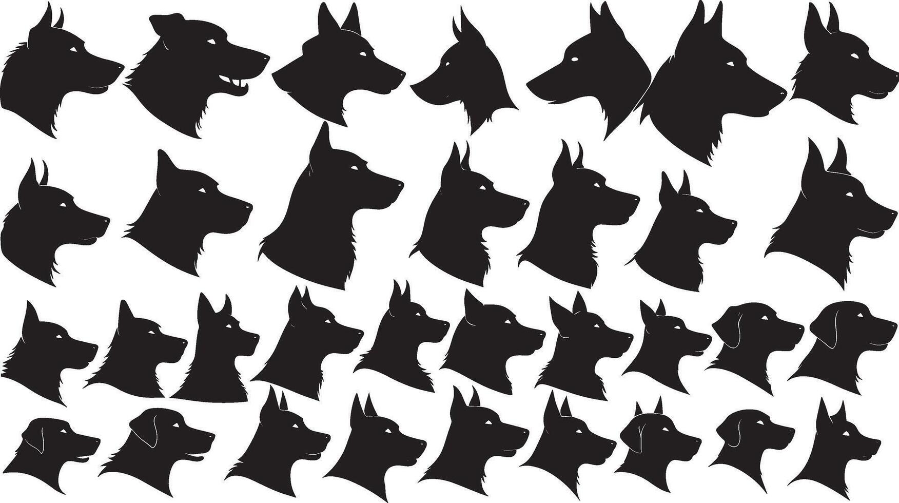 conjunto de un perro cabeza silueta vector ilustración.