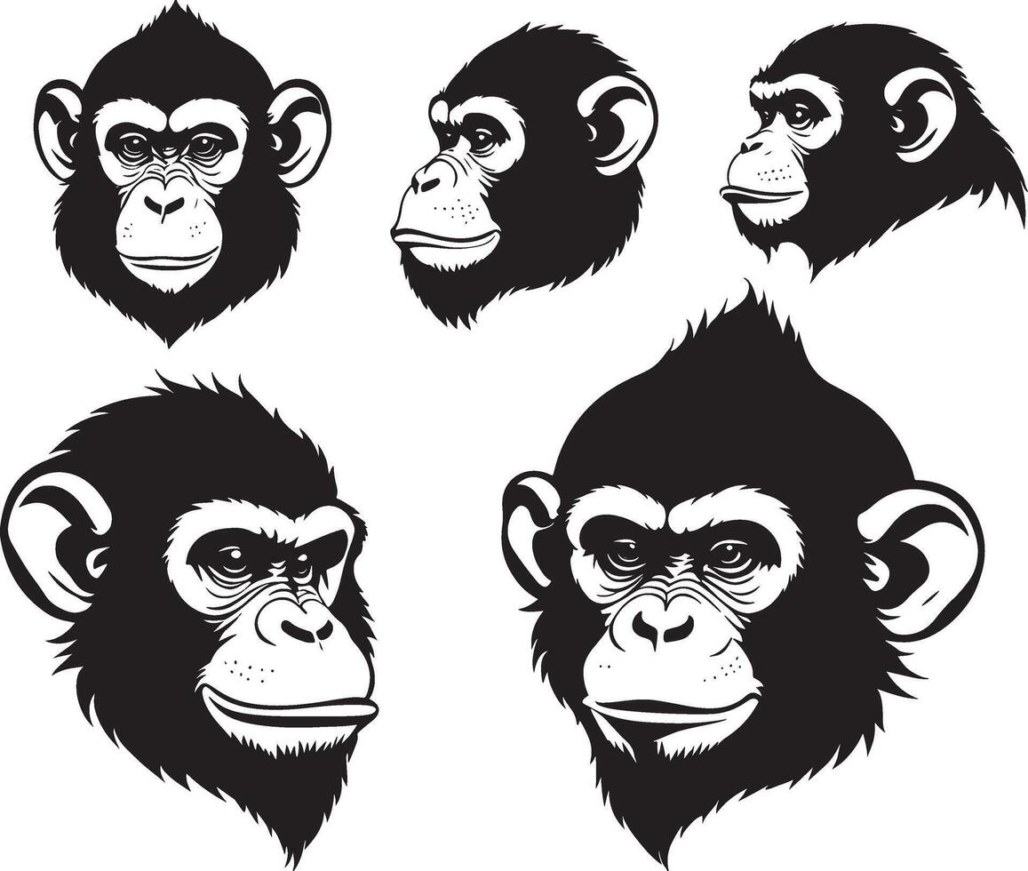 set of a monkey head silhouette vector