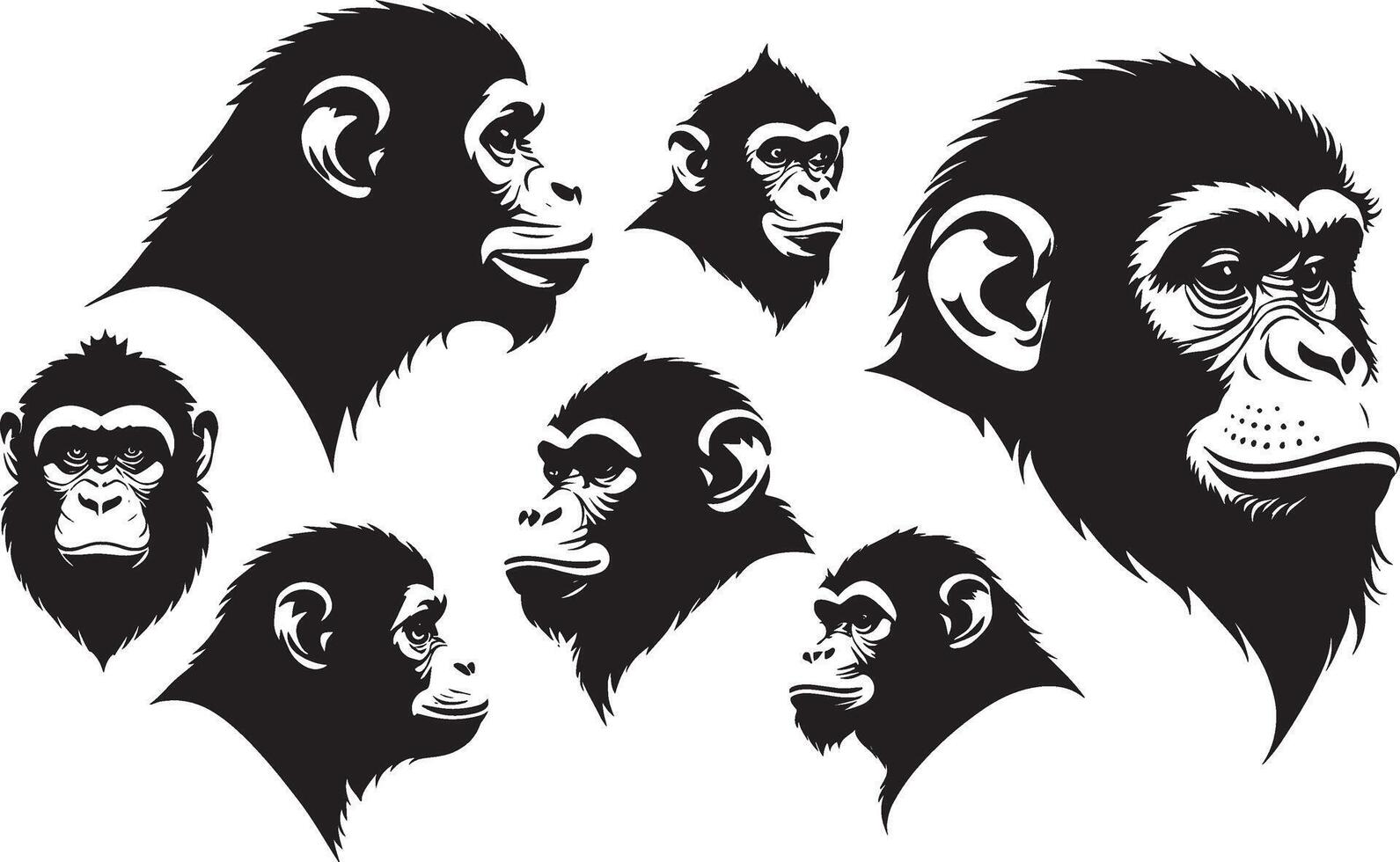 set of a monkey head silhouette vector