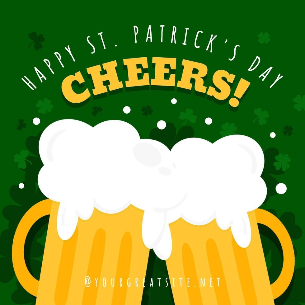 Happy St. Patrick's Day Celebration Cheers Greeting with Beer Toast for Instagram Post template