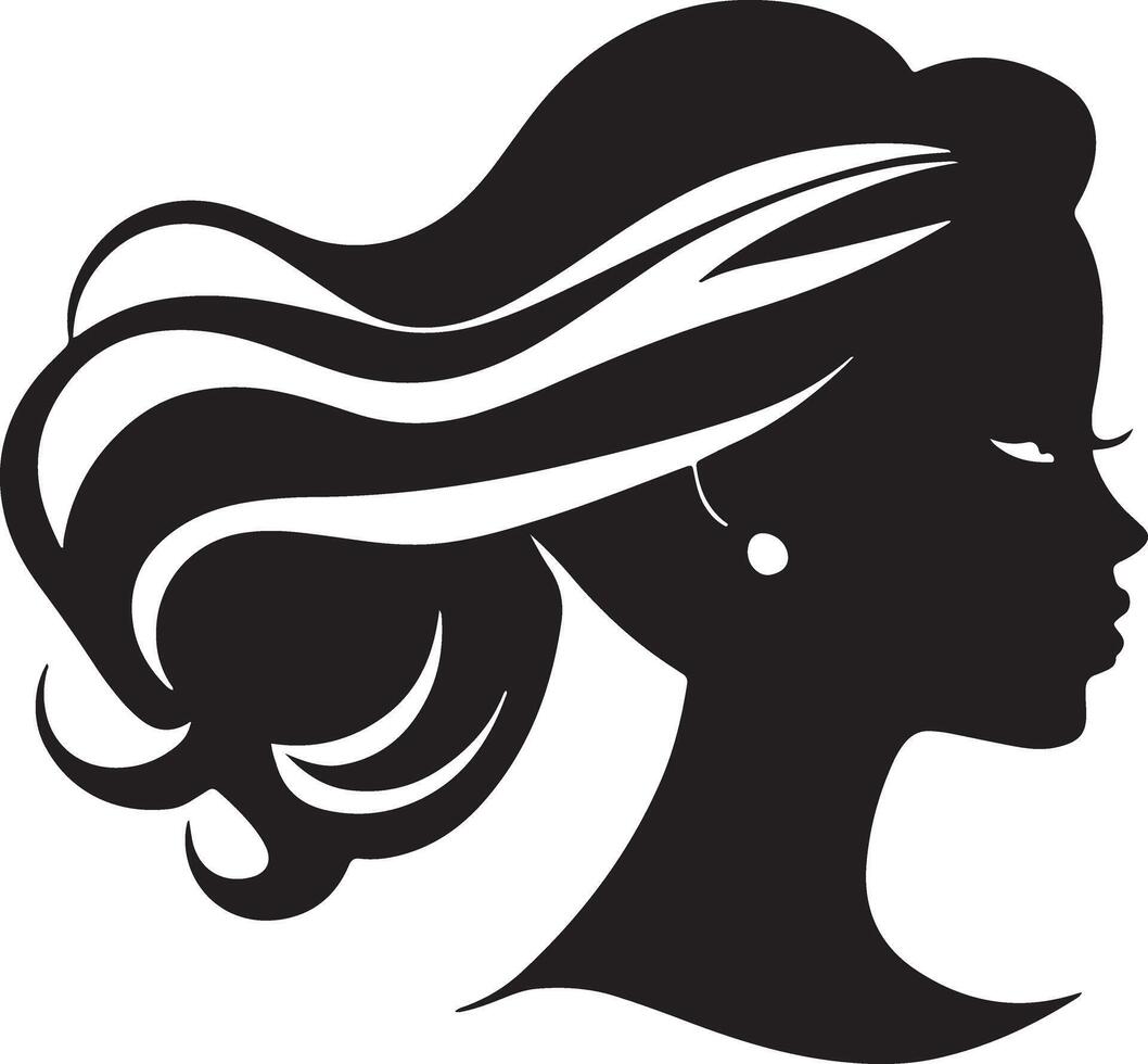 Decorative fashion girl for beauty salon design. Beautiful woman silhouette. Young girl with wavy thick hair. Vector hair style icon
