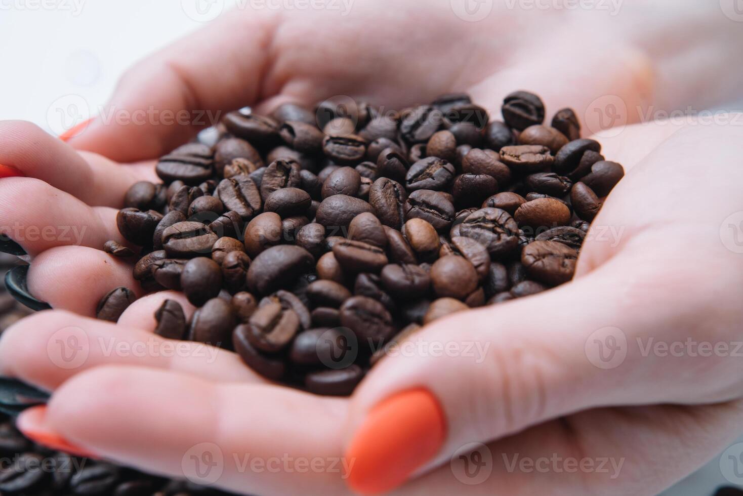 Coffee beans in woman's hands photo