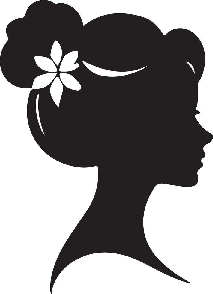 decorativo Moda niña para belleza salón diseño. hermosa mujer silueta. joven niña con ondulado grueso cabello. vector pelo estilo icono