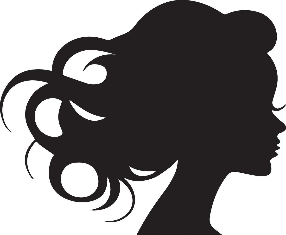 Black vector beautiful woman profile silhouette - fashion or beauty illustration