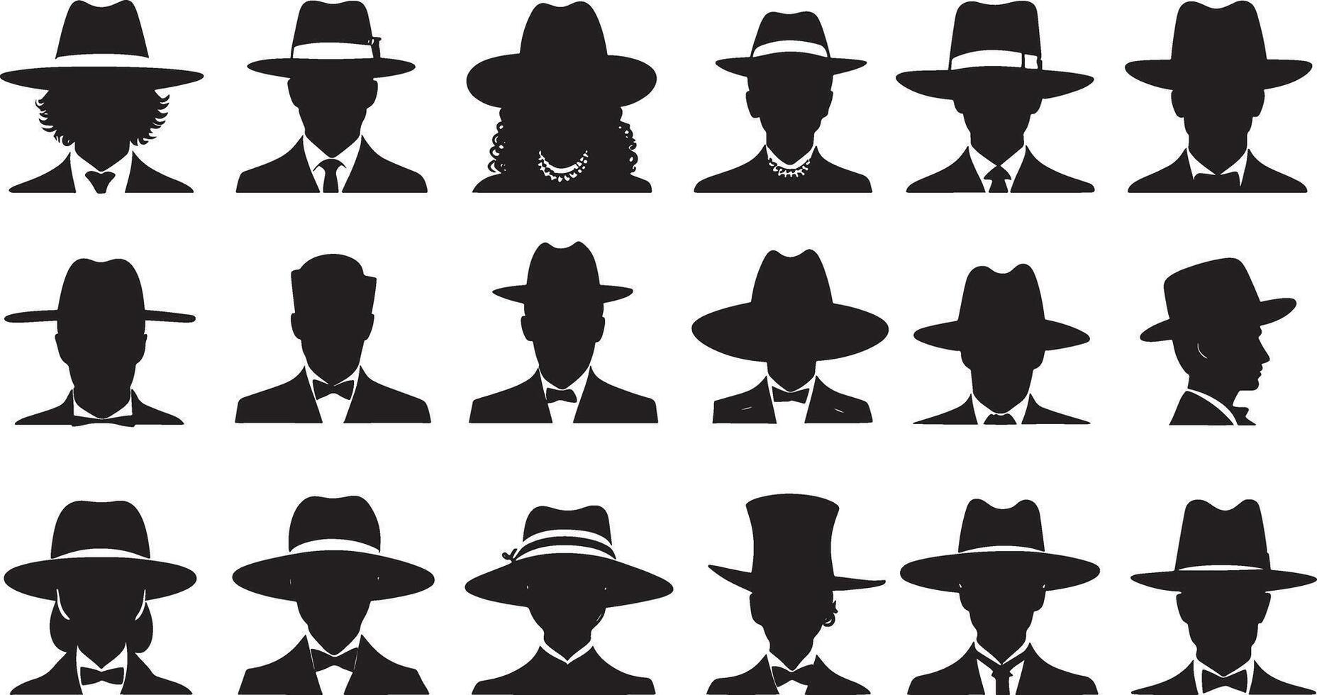 set of silhouettes hats vector illustration