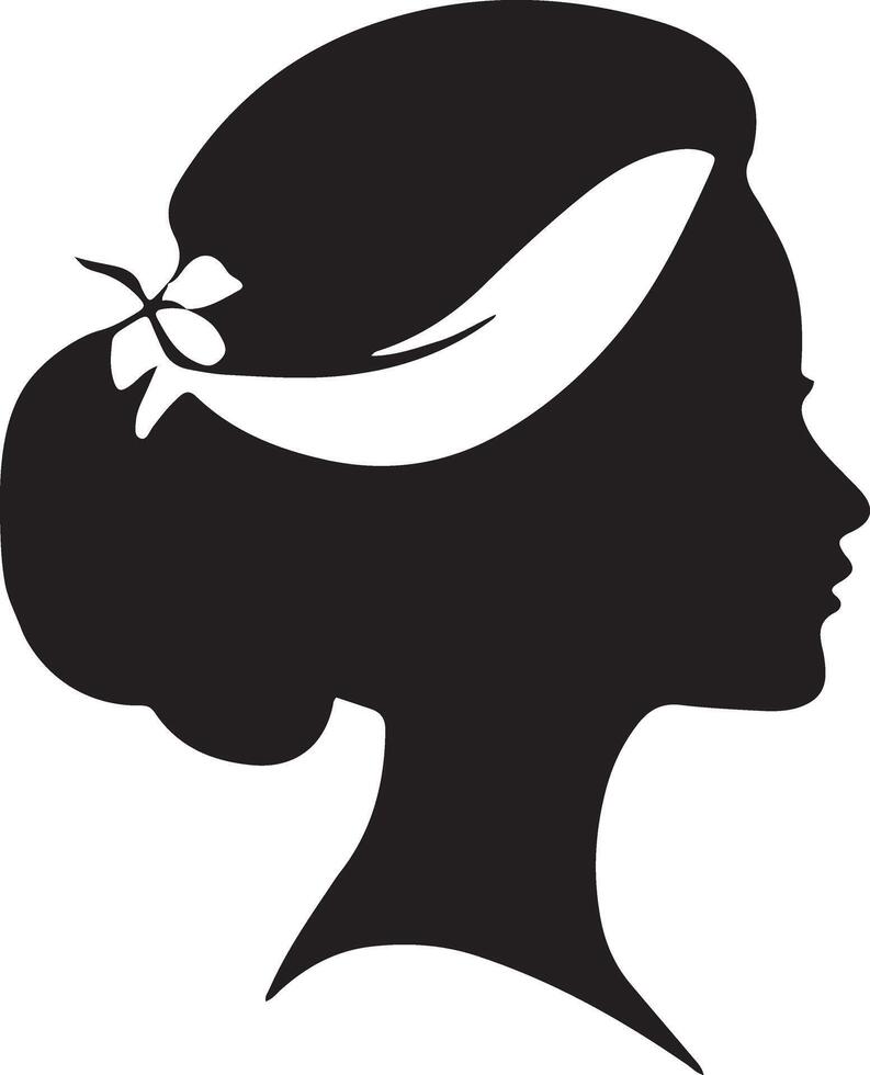 decorativo Moda niña para belleza salón diseño. hermosa mujer silueta. joven niña con ondulado grueso cabello. vector pelo estilo icono