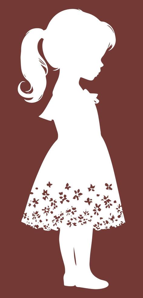 the silhouette of a little girl in a dress vector illustration