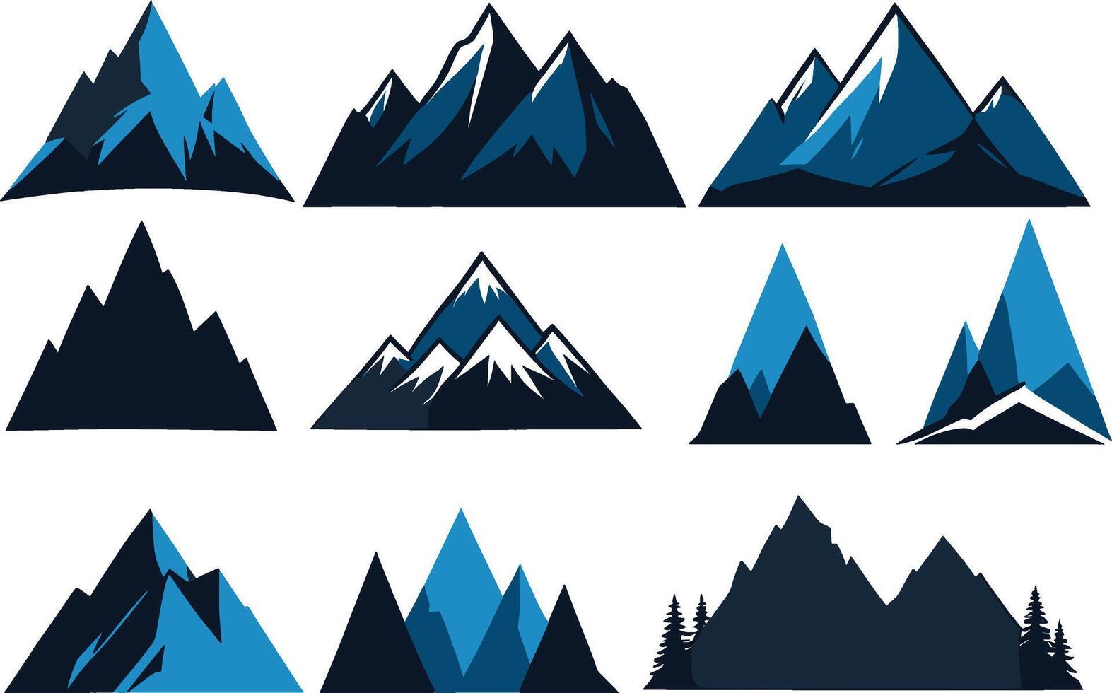 montaña silueta icono vector conjunto para logo