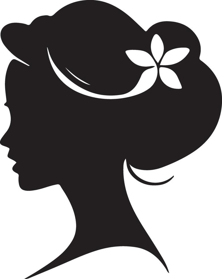 decorativo Moda niña para belleza salón diseño. hermosa mujer silueta. joven niña con ondulado grueso cabello. vector pelo estilo icono