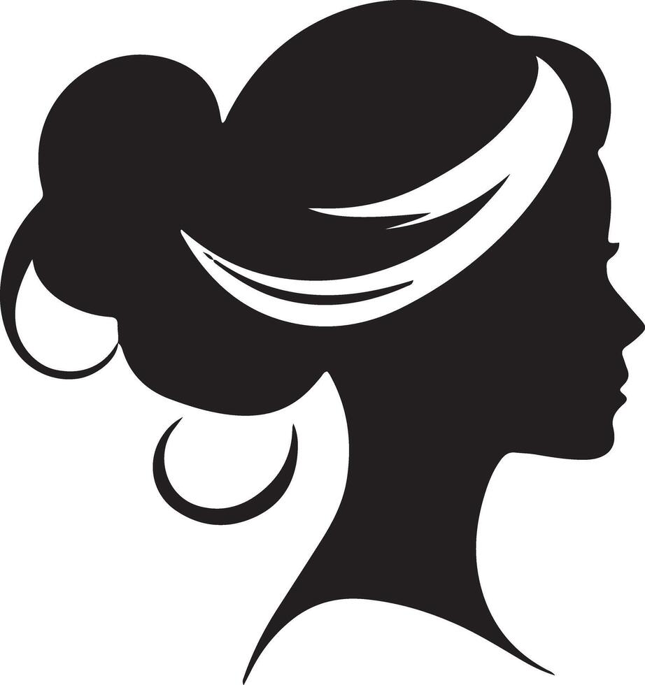 decorativo Moda niña para belleza salón diseño. hermosa mujer silueta. joven niña con ondulado grueso cabello. vector pelo estilo icono