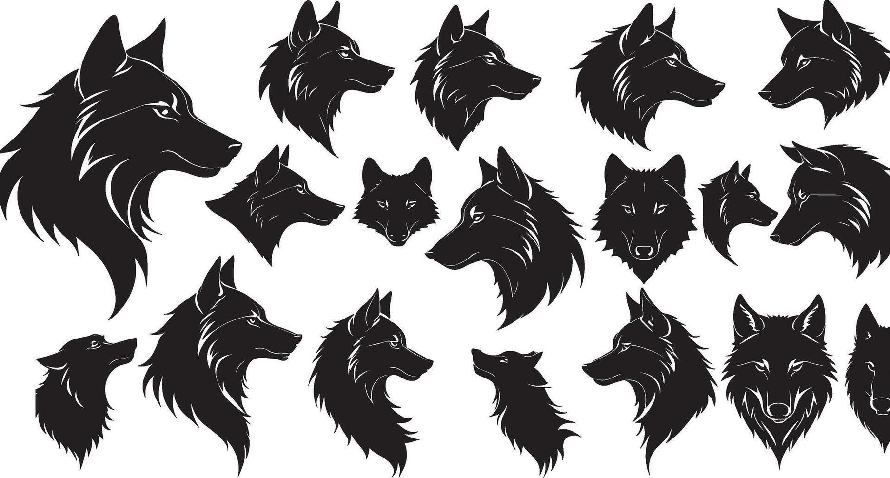 conjunto de un lobo cabeza silueta vector