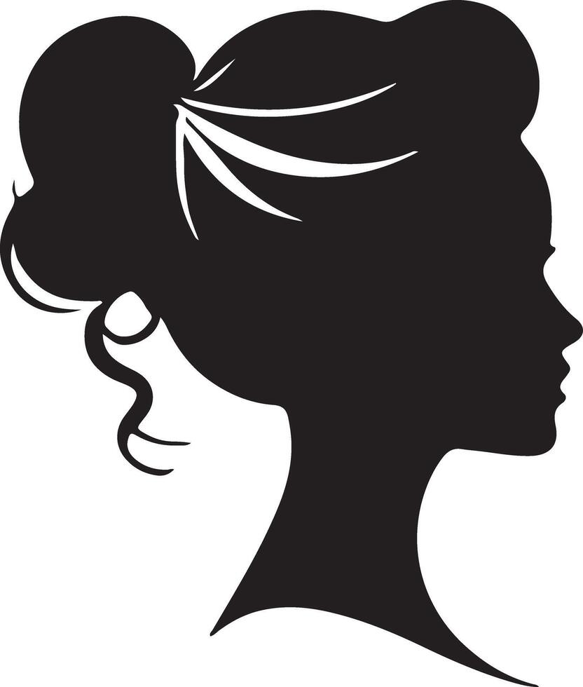 decorativo Moda niña para belleza salón diseño. hermosa mujer silueta. joven niña con ondulado grueso cabello. vector pelo estilo icono