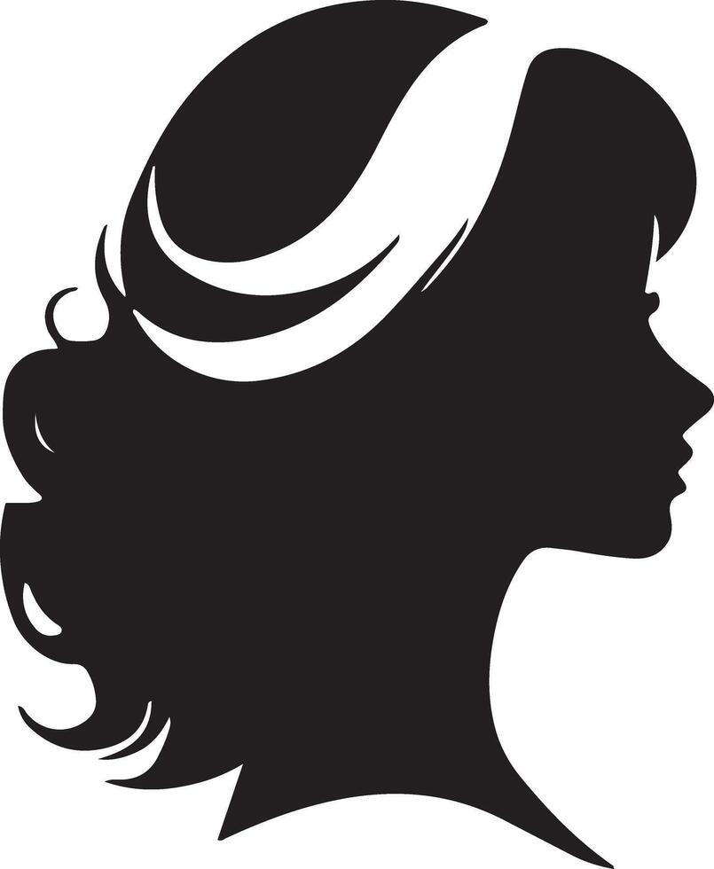 decorativo Moda niña para belleza salón diseño. hermosa mujer silueta. joven niña con ondulado grueso cabello. vector pelo estilo icono