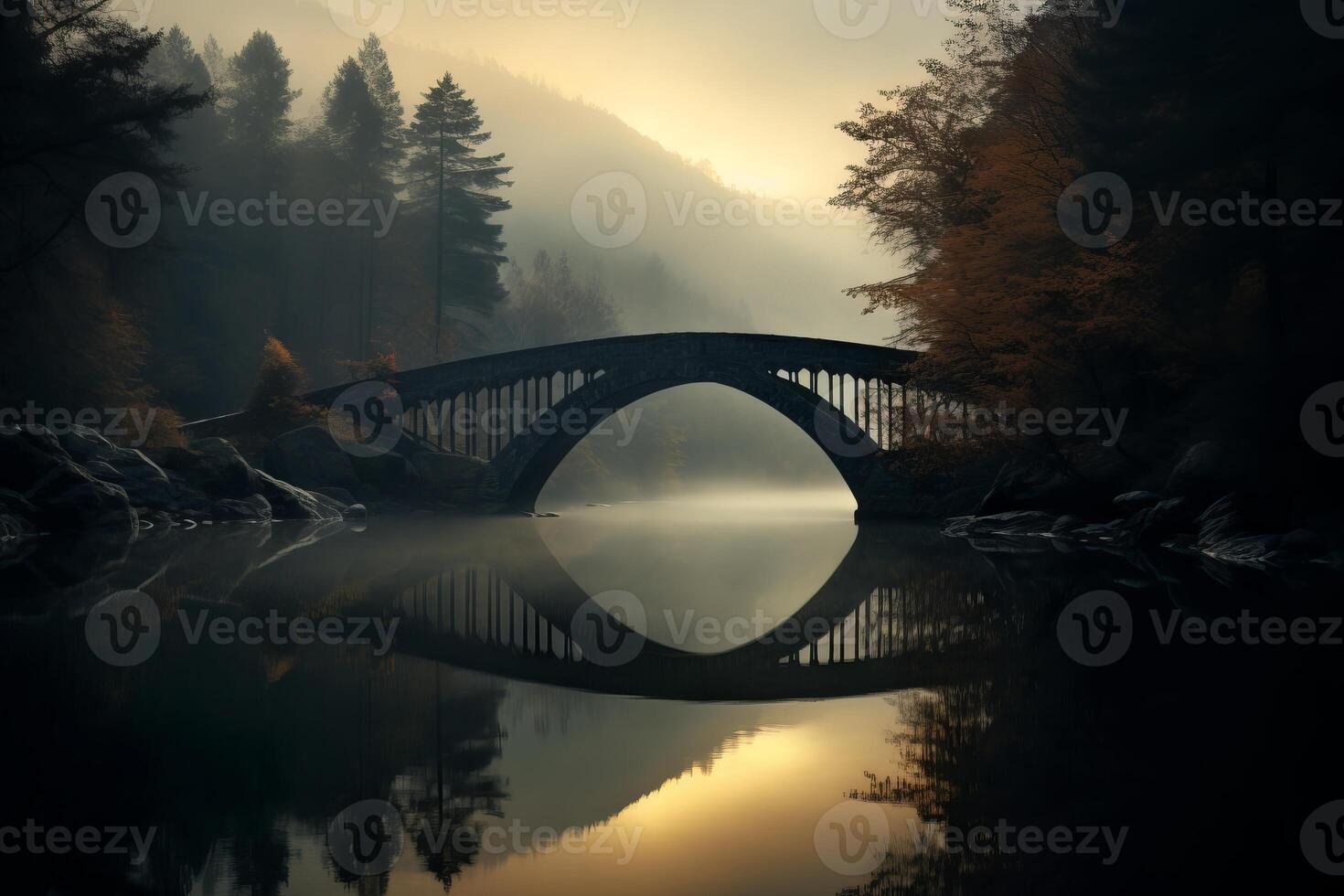 AI generated Reflection of a bridge in calm waters. Generative AI photo