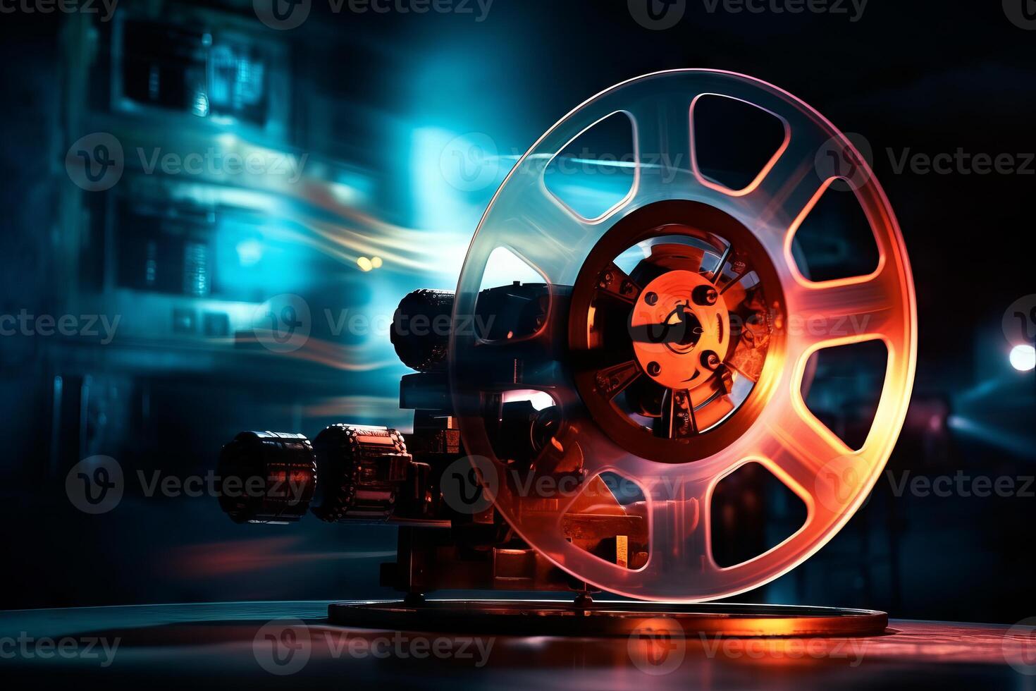 AI generated Film reel spinning on a projector. Generative AI photo