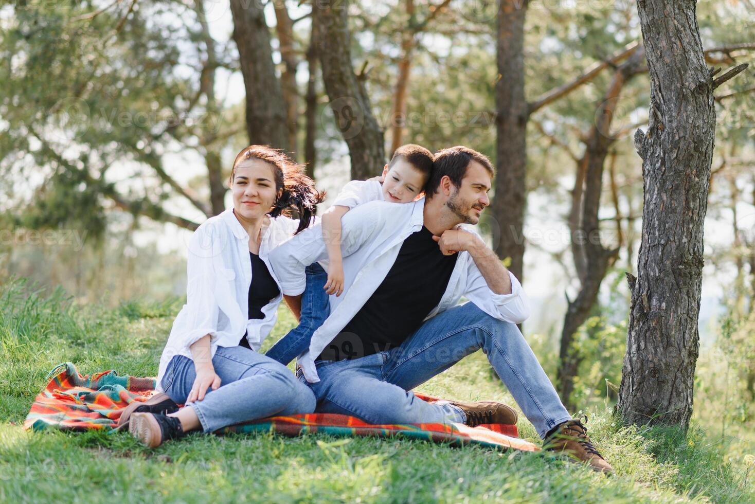 Happy family dad mom and son having fun and playing photo