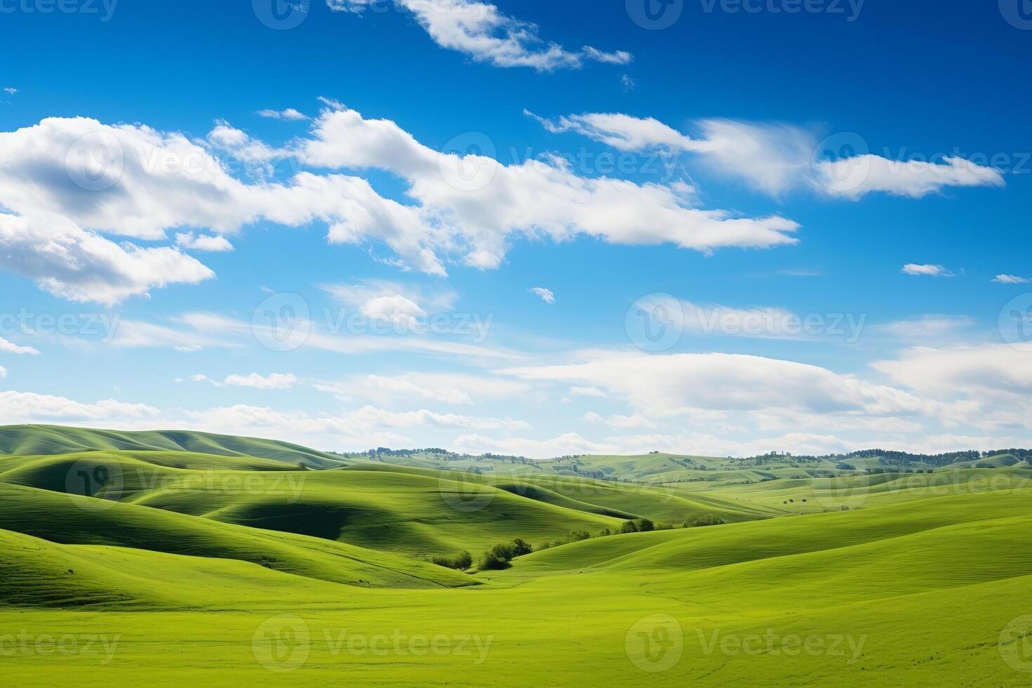 AI generated Captivating natural landscape featuring rolling hills and clear blue skies. Generative AI photo