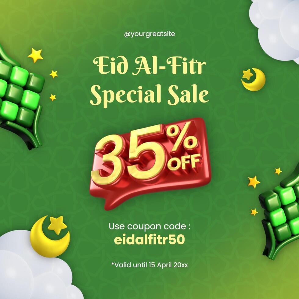 green 3d eid al fitr sale instagram post template