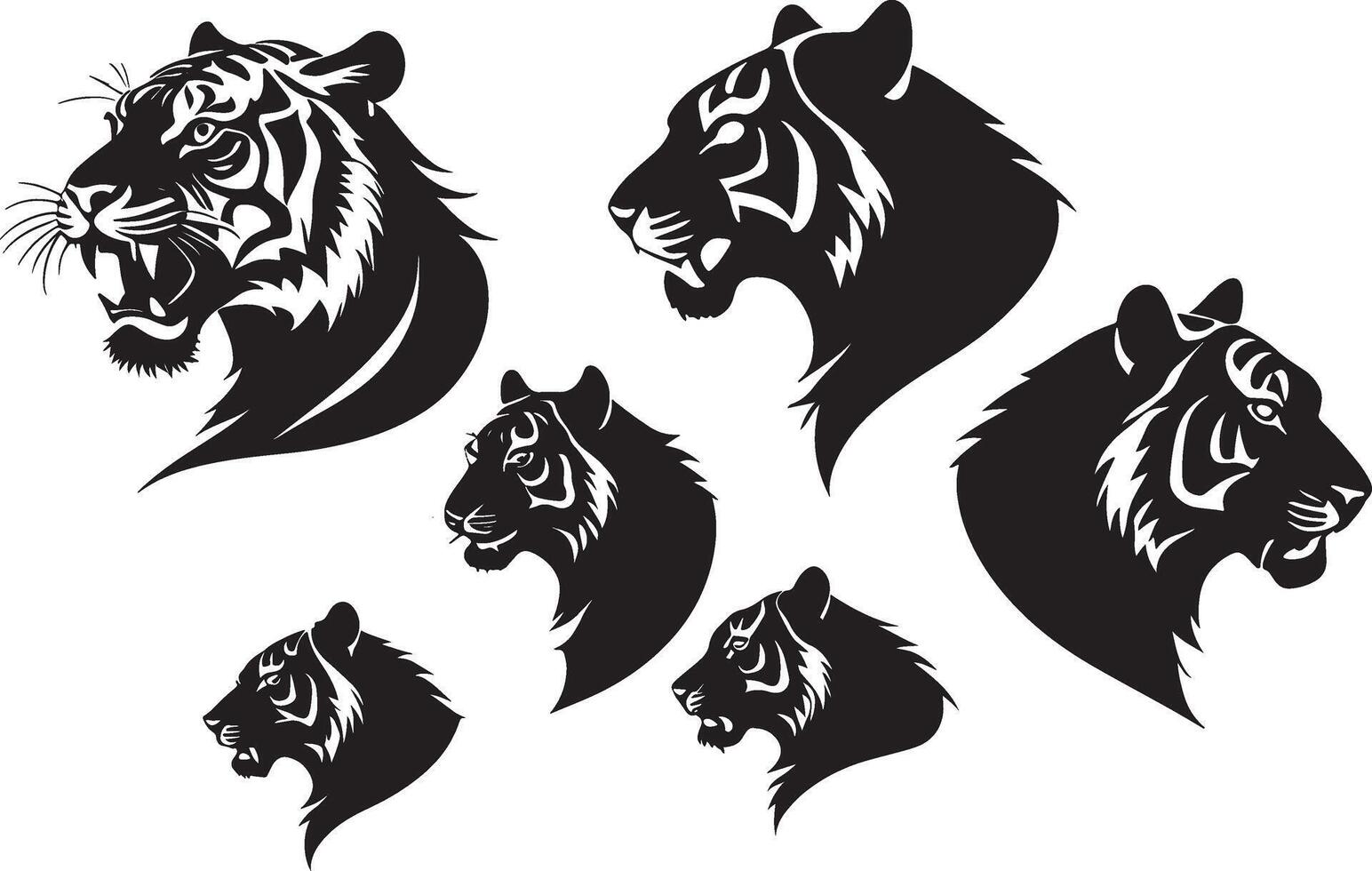 conjunto de un Tigre cabeza silueta vector ilustración