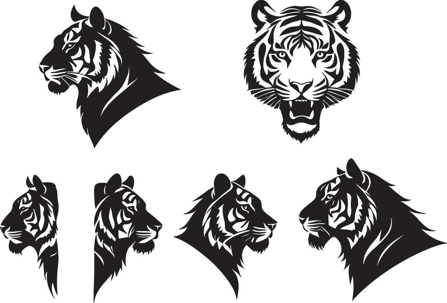 set of a tiger head silhouette vector illustration