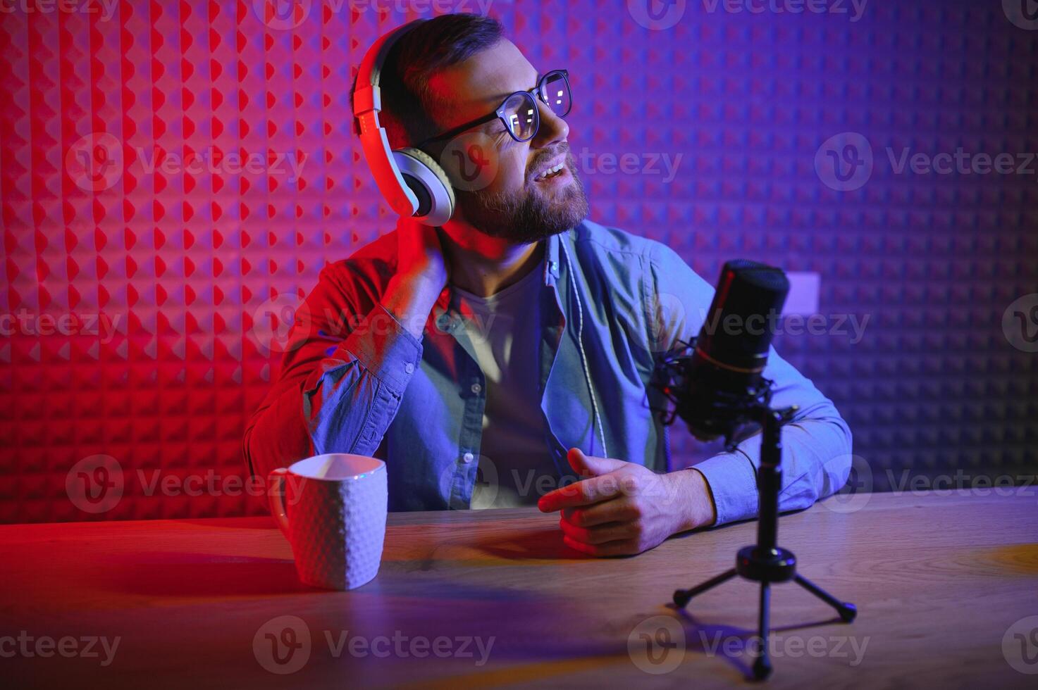 Young blogger with recording video photo