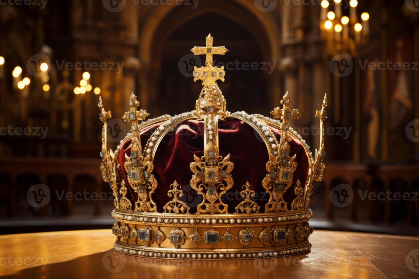 AI generated A crown displayed in a regal palace. Generative AI photo