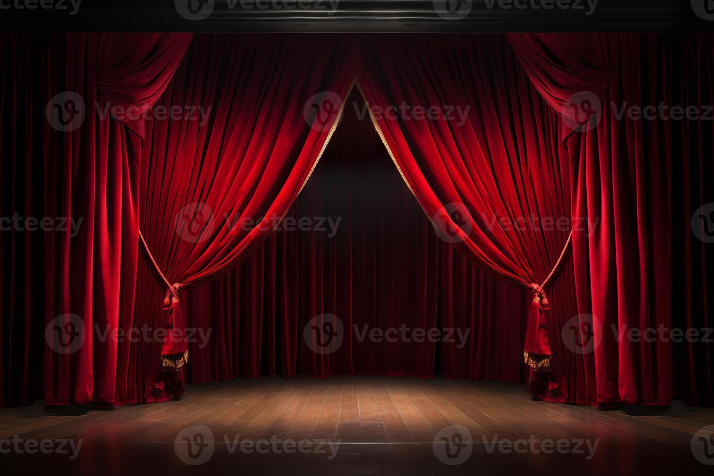 AI generated Theater curtains opening for a grand reveal. Generative AI photo