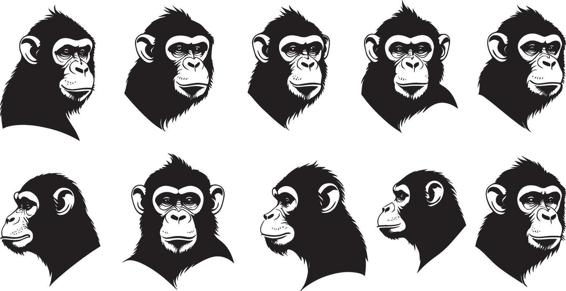 set of a monkey head silhouette vector