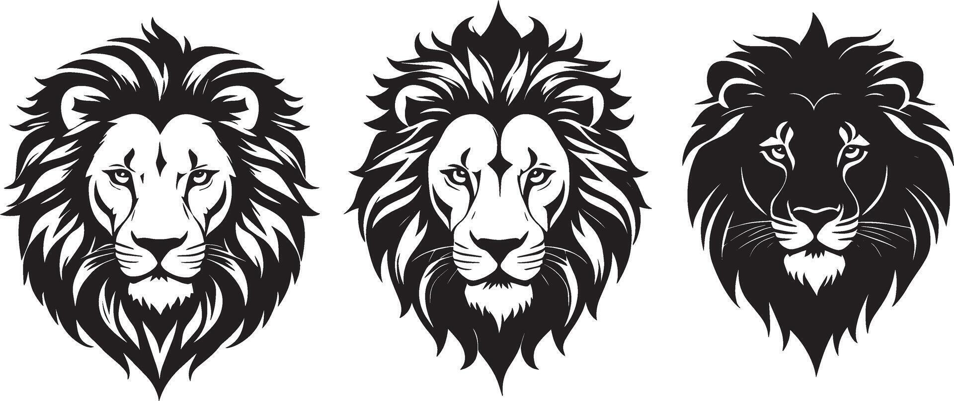 Set of a lion head silhouette vector