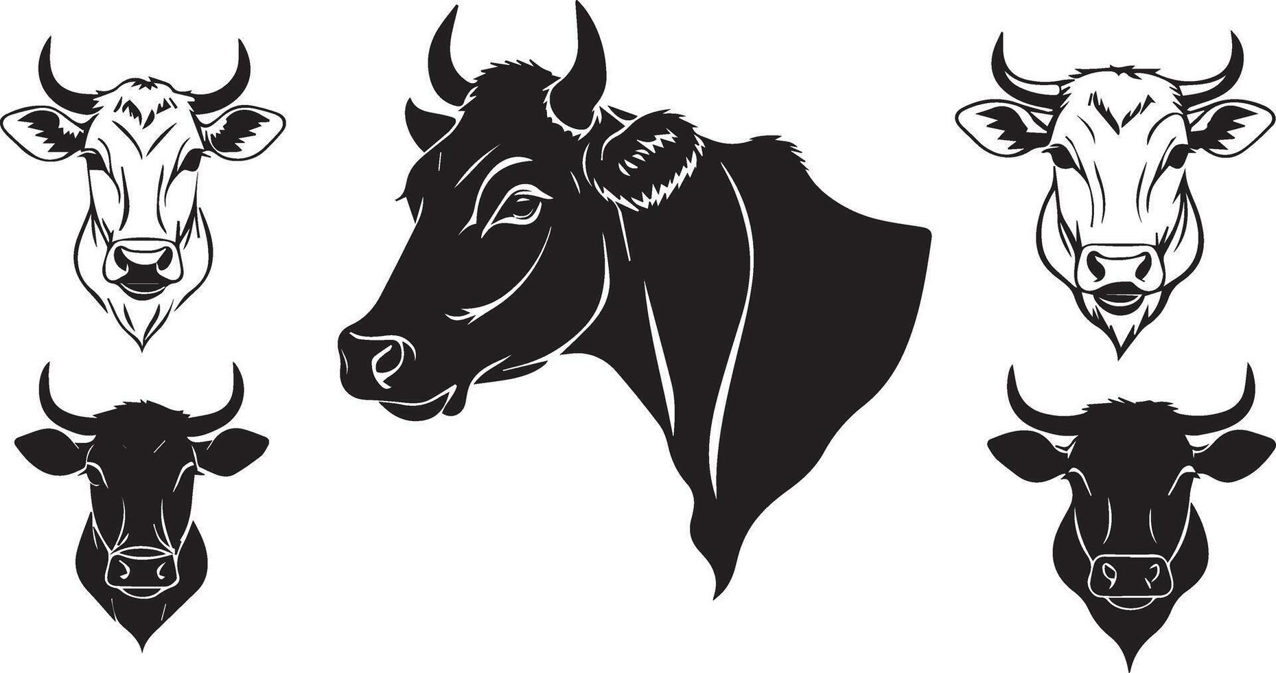 set of a cow head silhouette vector